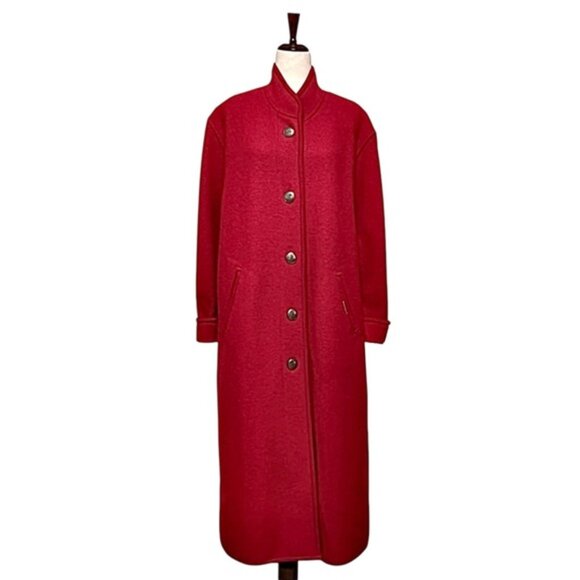 Geiger Austria Vintage Red Boiled Wool Full Length Classic Overcoat Size 36 - Picture 2 of 15